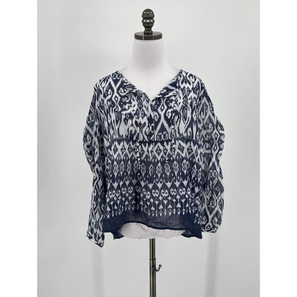 Ba&sh Blue White Gauze Sheer V Neck Tyson Tunic Top Sz 1 - Picture 1 of 6